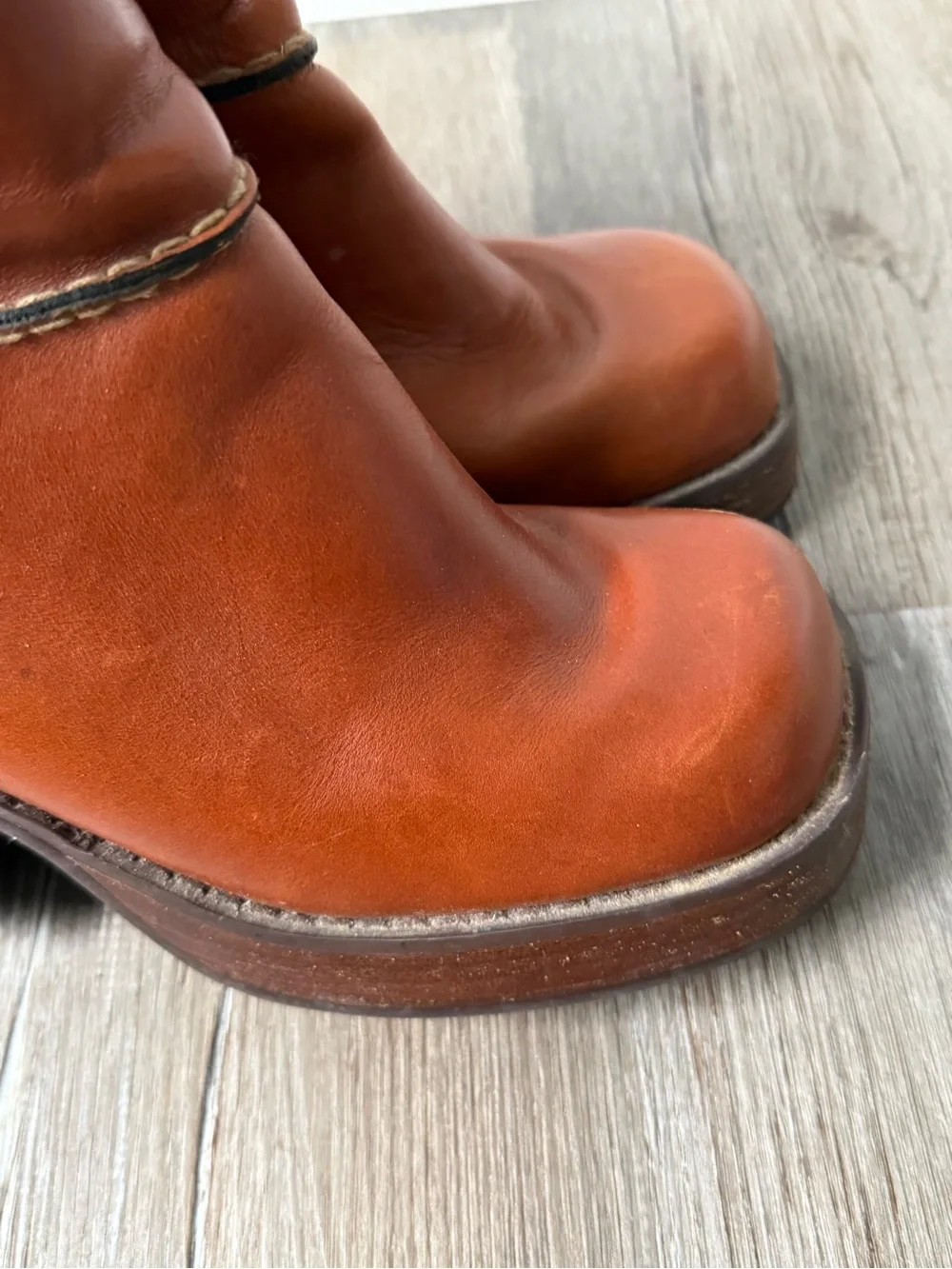 VTG Y2K FRYE Villager Leather Platform Chunky Boots Ankle Boots Brown Size 8